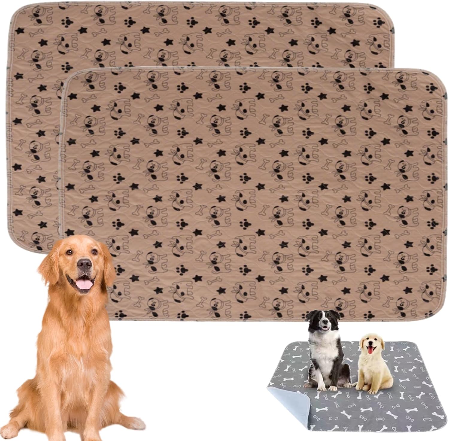 Super Absorbent Reusable Pet Pads, Puppy Pee Pad with Pheromones for Dogs, Reusable & Washable (Brave Beige - Two Pack,XXL 36x55 inches)