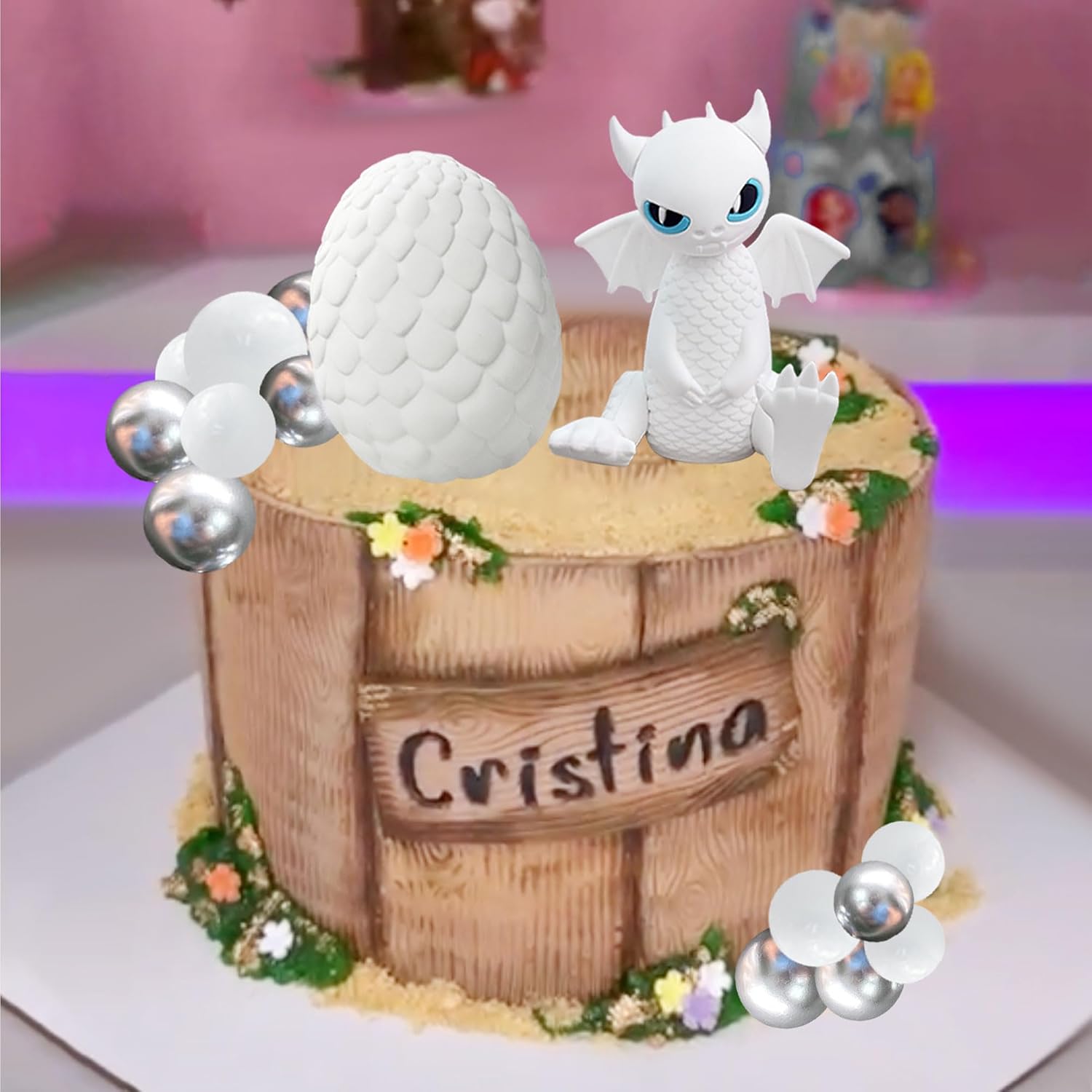 Dragon Cake Decoration White Dragon Cake Topper Dragon Eggs Cake Decoration Black Balls Cake Decoration for Fantasy Baby Shower Birthday Wedding Party Accessories