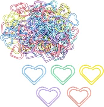 100 PCS Colorful Heart Shaped Paper Clips, Cute Metal Love Heart Clips Multicolor, Small Fancy Paperclips for Office School DIY Crafts Scrapbooking Purple, Pink, Blue, Green, Yellow