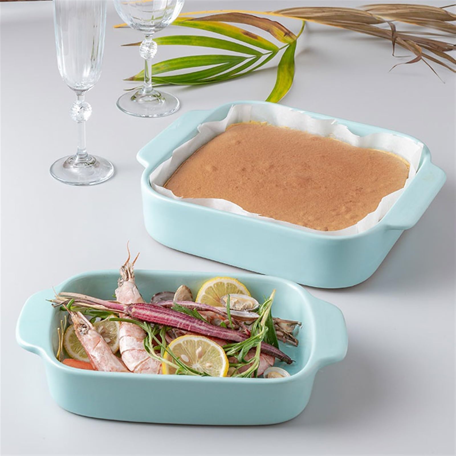 Zastawa stołowa,Pieczenie Naczynia do pieczenia zapiekanek Domowa płyta ceramiczna Podwójne ucho Prostokątna blacha do pieczenia Kuchenka mikrofalowa Forma do pieczenia ciasta Naczynie do zapiekania(9
