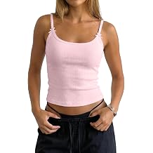 BAIGRAM Womens Y2K Cute Spaghetti Strap Pointelle Crop Cami Top Fitted Coquette Bow Picot Trim Tank Preppy Summer Aesthetic