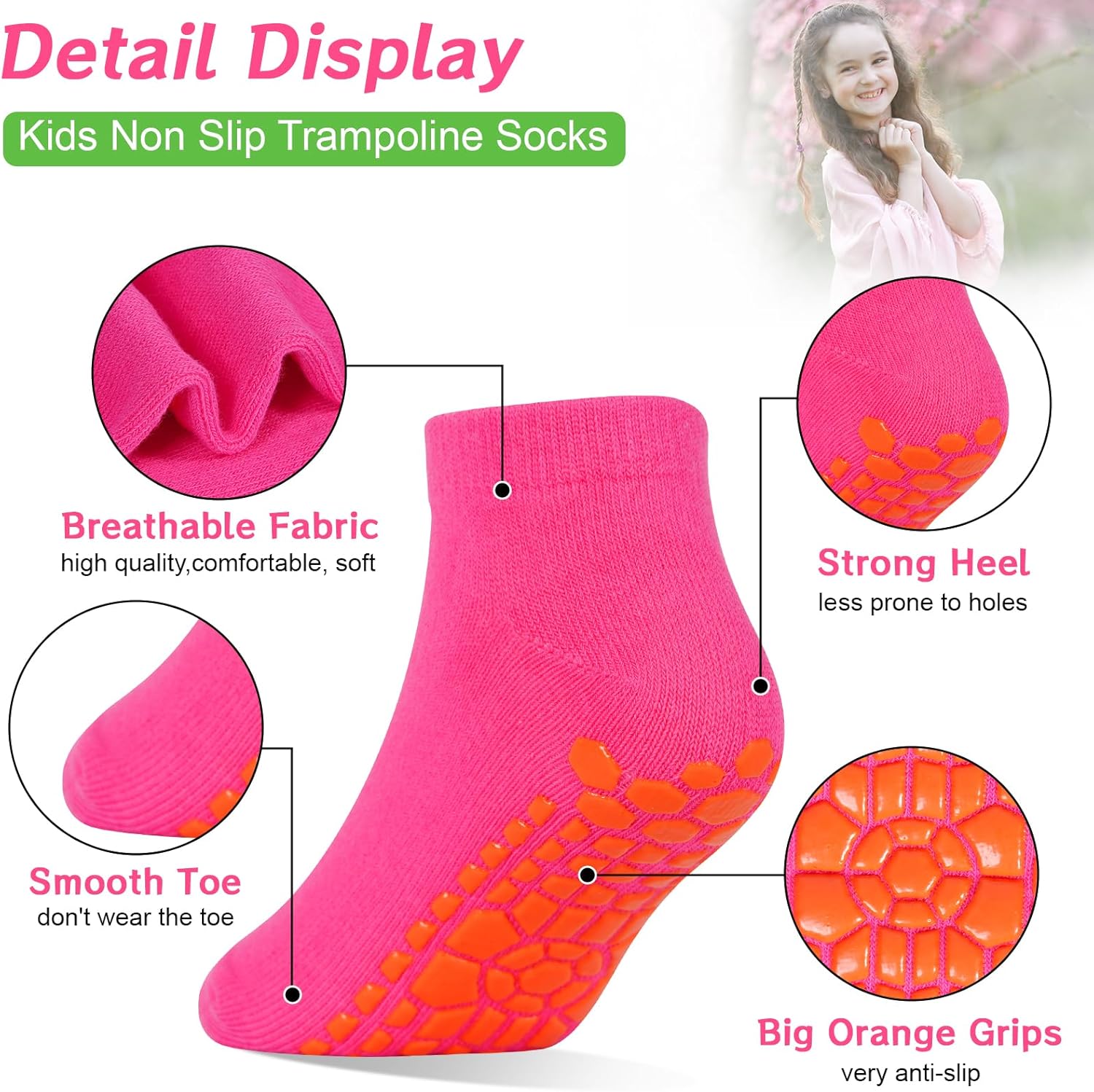Kids Non Slip Trampoline Socks 6 Pairs, Kids Grip Ankle Socks, Athletic Sock for Boys Girls 2-5/6-9/10-13 Years - Image 7