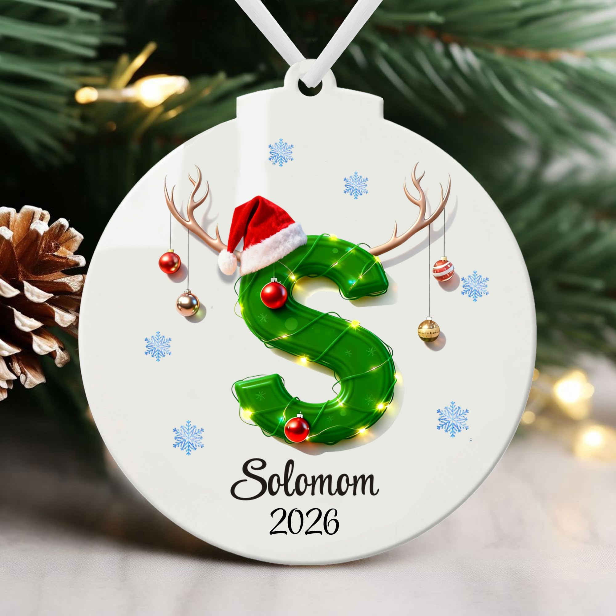 EDSG Personalised Christmas Bauble 2026, Personalised Christmas Tree Decorations, 26 Letter Xmas Tree Pendant, Custom Xmas Baubles Ornaments Gifts for Kids Family Friends (Design 1)