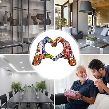 Heart Gesture Hand Statue - Colorful Graffiti Love Gesture Sculpture | Modern Love Heart Statue | Colorful Painting Heart Hand Sculptures | Modern Art Home Decor Accents | Ornament Room Decor Wedding