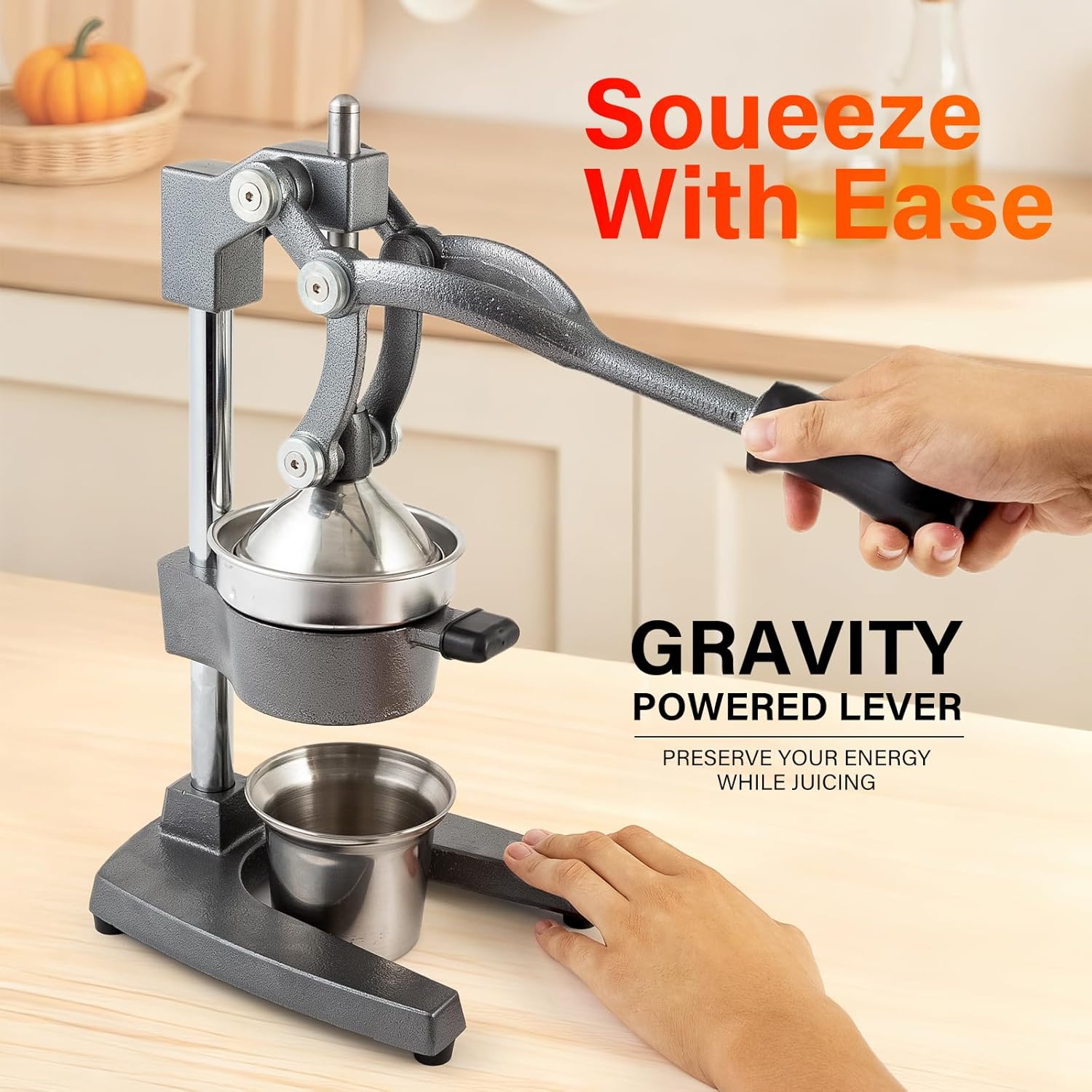 Manual Cast Iron Juicer, Commercial Lemon Squeezer, Professional Citrus Juicer, Ideal for Extracting Juice From Lemons, Oranges, and Grapefruits. Easy to Clean. (Gray)