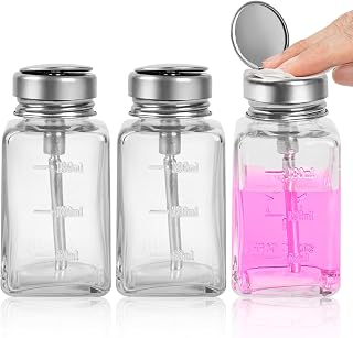Alcohol Bottle Pump Dispenser Remover Polish Containers- Clear Bottle with Metal Flip Cover, Empty Pump Bottle Dispenser Travel Size for Nail Polish and Makeup Remover Pump Bottle Dispenser Set