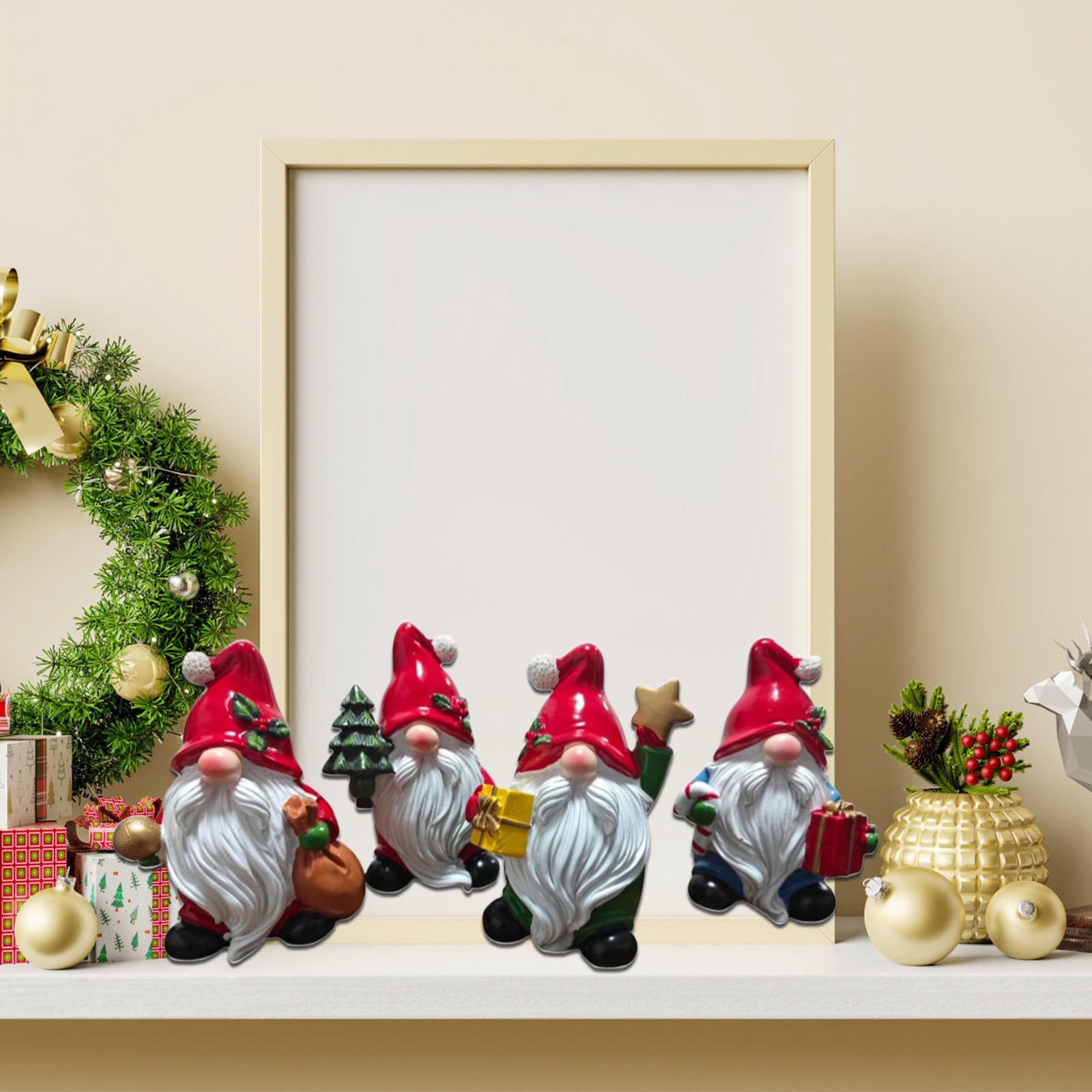 Pieza de decoración navideña Resinas no tóxicas Estatua de gnomos de Papá Noel Diseño Resistente a la Intemperie para Festivos Adorno Espacial Estatuilla de Papá Noel