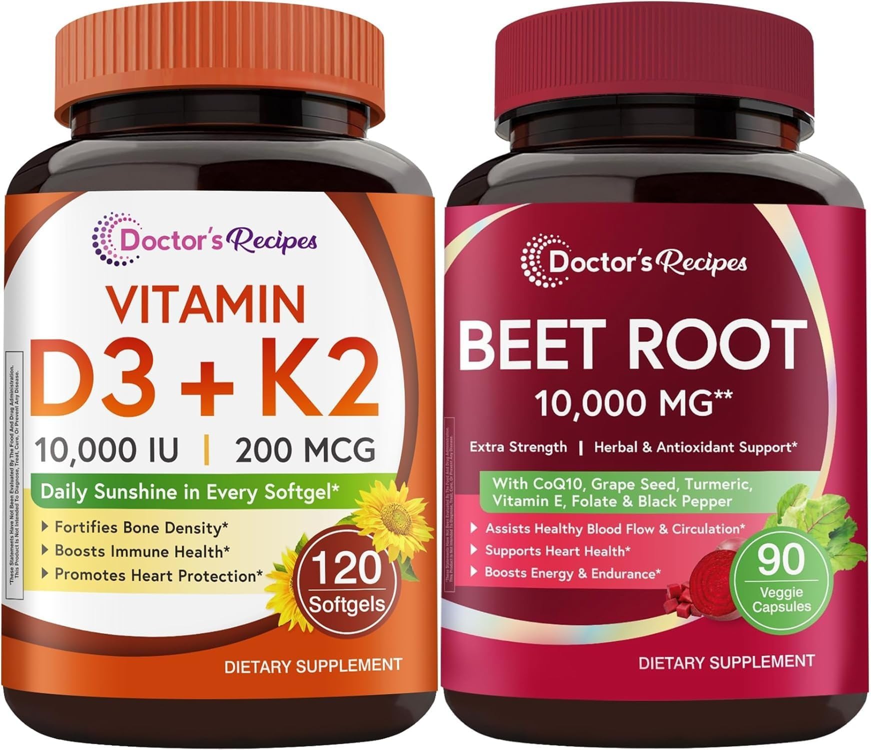 Doctor's Recipes Vitamin D3 K2, 10,000 IU Beet Root 10000 mg