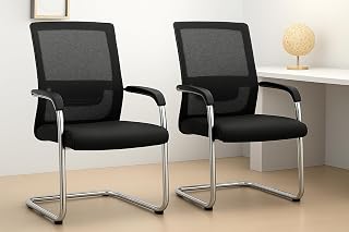 SpineSync | Visitor Chair with arm Rest for Home Office Study Reception School College | Chrome Finished Metal Frame | Cushioned seat, Chair Without Wheels (2, Dark Black, Mesh Back)
