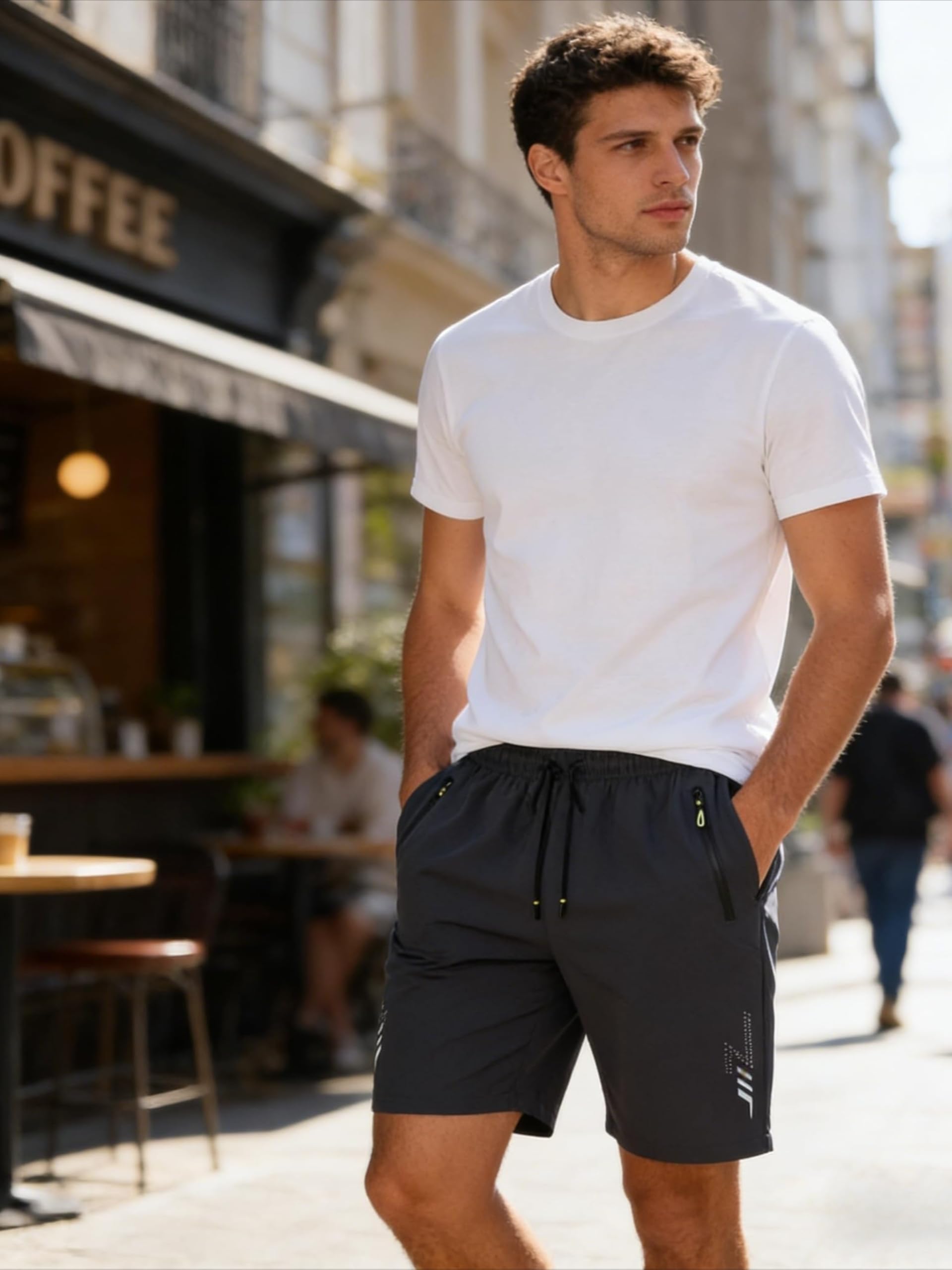 Pantalones cortos deportivos casuales para hombre, ligeros y de secado rápido con bolsillos con cremallera, adecuados para correr y hacer ejercicio. — view 3