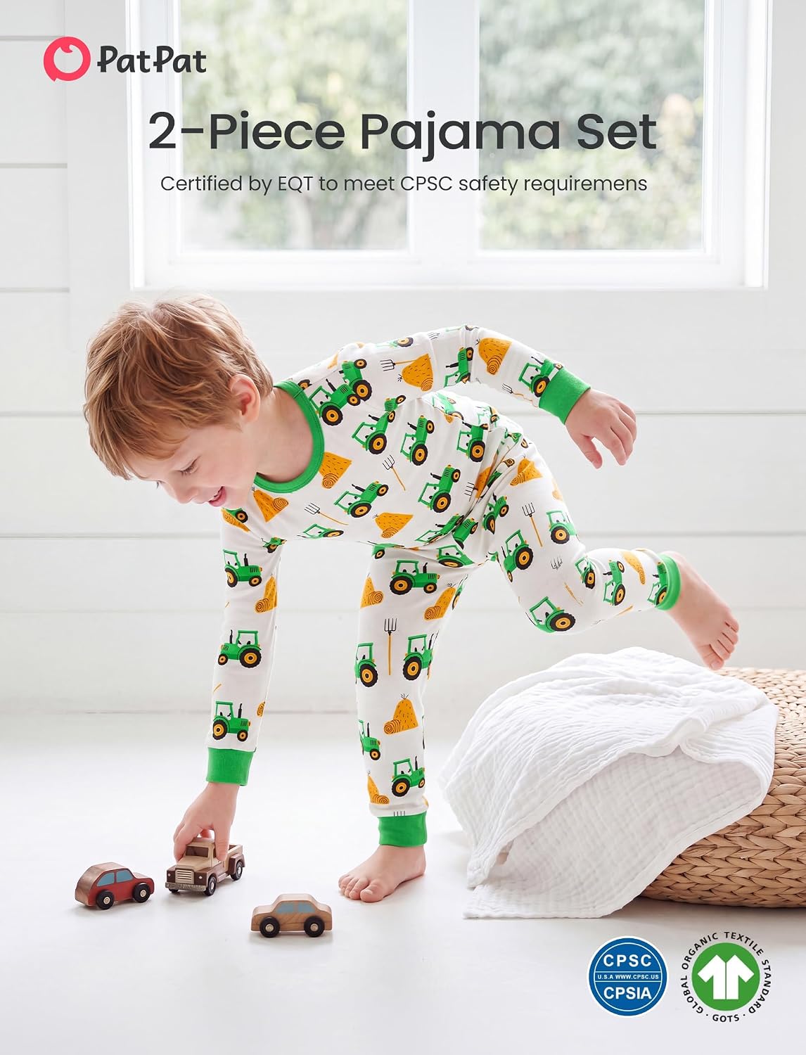 PATPAT Baby & Toddler Pajamas with Organic Cotton, 2-piece PJs for Girl Boy | Organic Cotton, Soft, Breathable Comfort, Gentle on Sensitive Skin, Tagless Design, Stretchy Fit, GOTS Certified, Easy Care