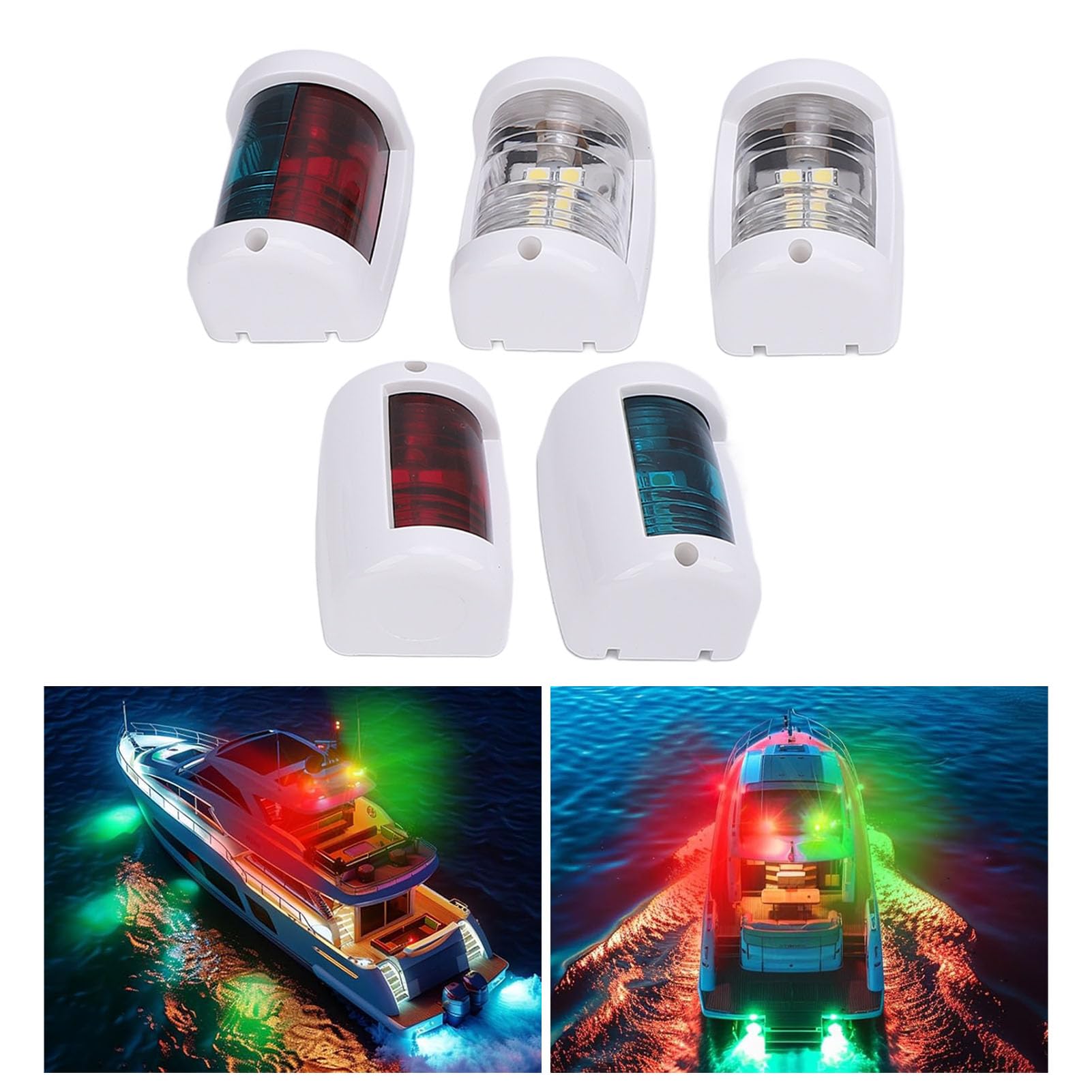 Kit Completo de Luces LED para Barcos de 5 Piezas con Clasificación de Impermeabilidad IP66 para Embarcaciones de 12 M con Luces Verdes, Rojas y Blancas
