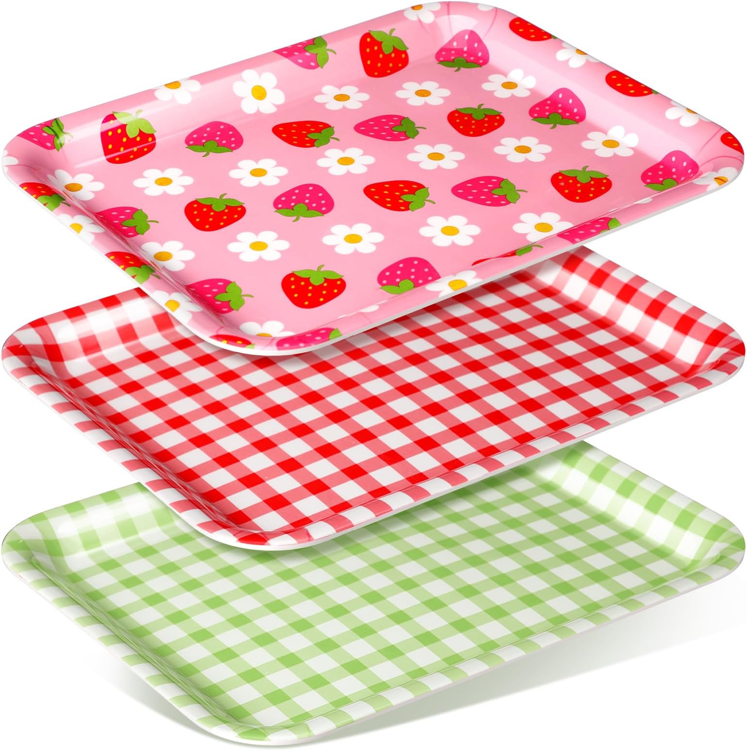 Tioncy 3 Pcs Strawberry Birthday Party Plates Pink Plastic Serving Tray for Summer Berry First Birthday Decoration, 13 x 10 Inch