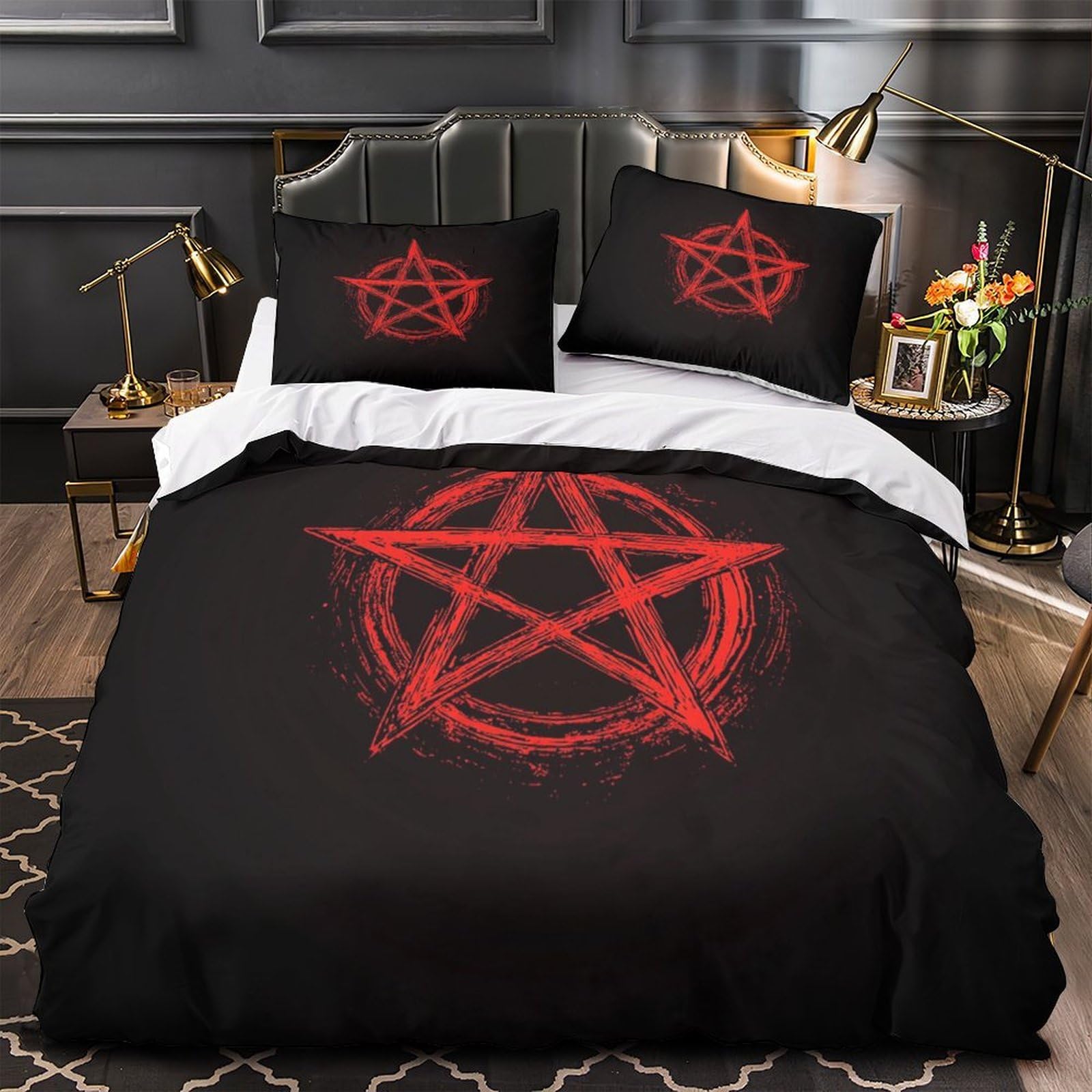 RedPentagram Quilt Cover 3D Print Ultra Soft 3 Pcs Bed Set Hidden Zipper GothicSymbolStyle Comforter Cover Luxurious All Season for Kids Adults Women Teens Youth Teenagers Super king（260x220cm）