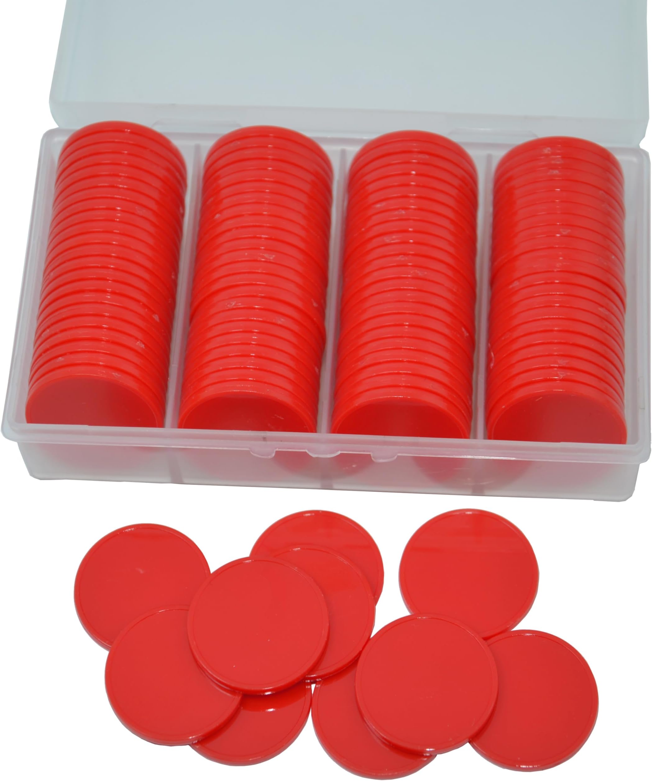100 Pieces Plastic Learning Countes Disks Bingo Chip Counting Discs Markers Tokens with Storage Case for Math Learning, Counting, Poker Chips Game, Bingo Chips Game