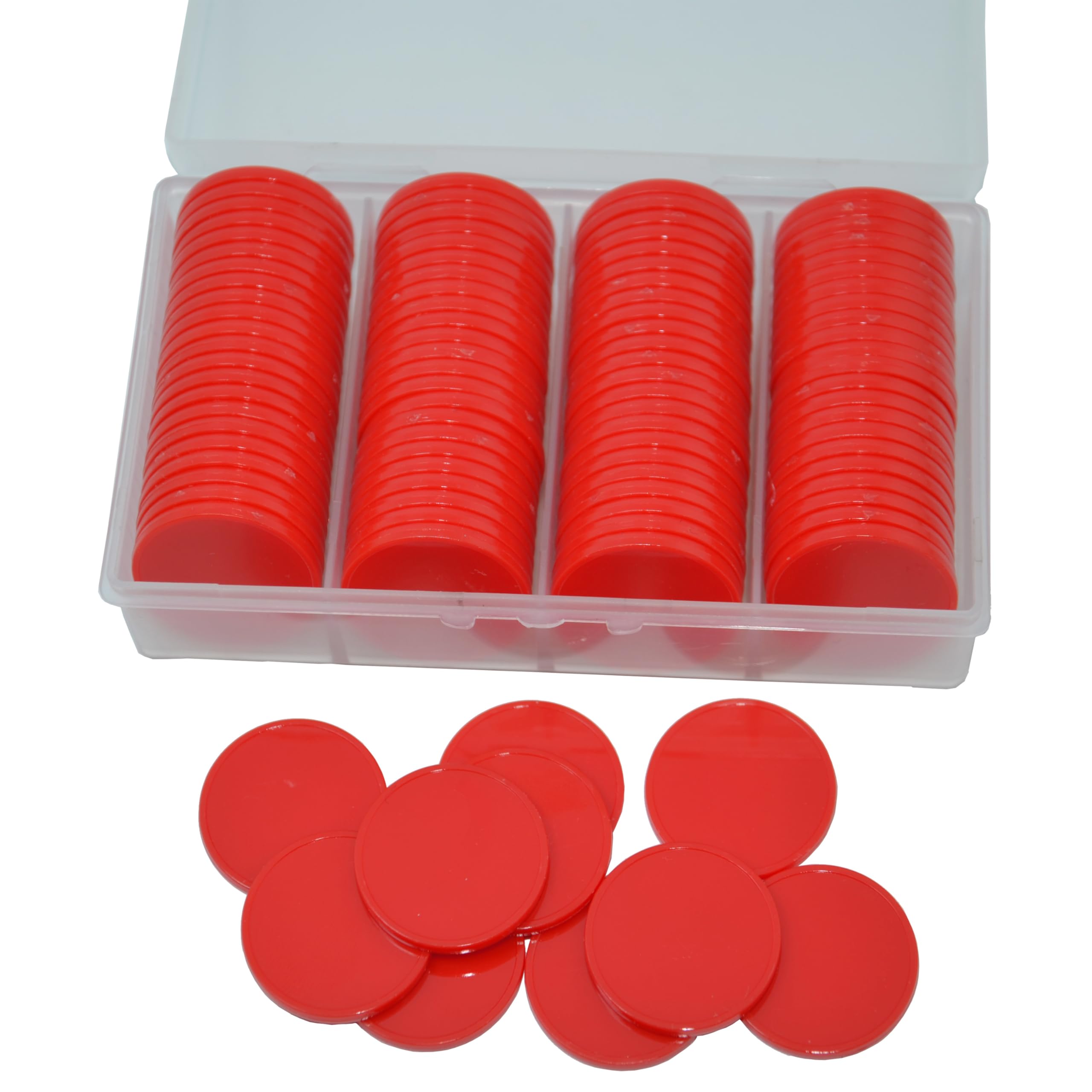 100 Pieces Plastic Learning Countes Disks Bingo Chip Counting Discs Markers Tokens with Storage Case for Math Learning, Counting, Poker Chips Game, Bingo Chips Game