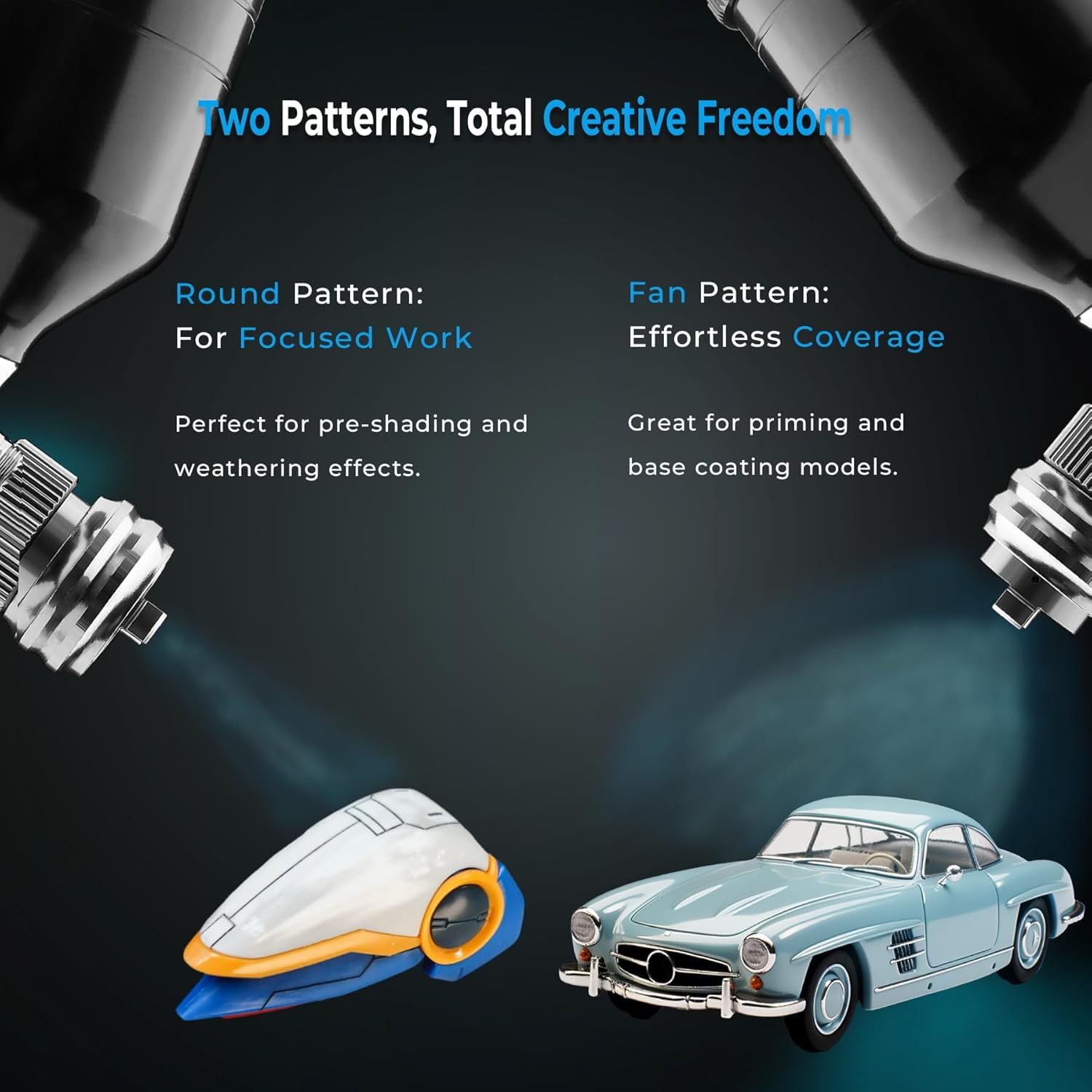 NEOECO Transformer SJ85 Dual-Action Airbrush Kit, Patented 1-Sec Quick-Shift Fan & Round Spray, Ergonomic Grip, 0.3/0.5/0.8mm Sets for Model Painting, Miniatures, Nail Art, Barber, Crafts - Image 5