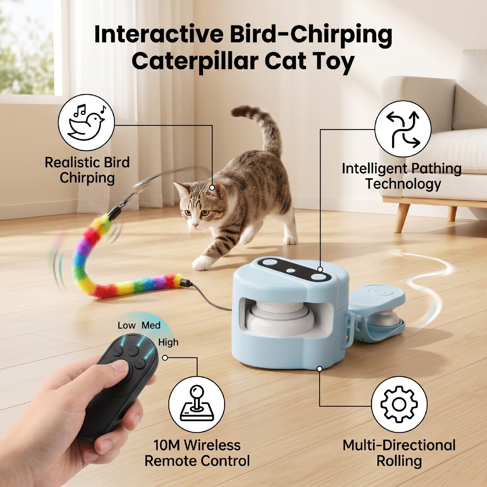 ASHATA Juguete Interactivo para Perseguir Gatos, Juguete Móvil Automático para Gatos/Gatitos de Interior (Blue)