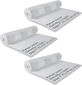 SIMOND STORE Ceramic Fiber Insulation Blanket - 4# Density 2400F, 1" x 12"x 24, Fireproof Baffle Blanket for Fireplace, Wood Stove, Pizza Oven, Furnace, Forge, Kiln, Chimney, Dishwasher, Pack of 3