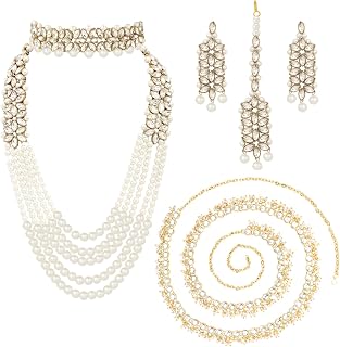 Peora Crystal Faux Pearl Studded Bridal Jewellery Set Gift for Women Price In India