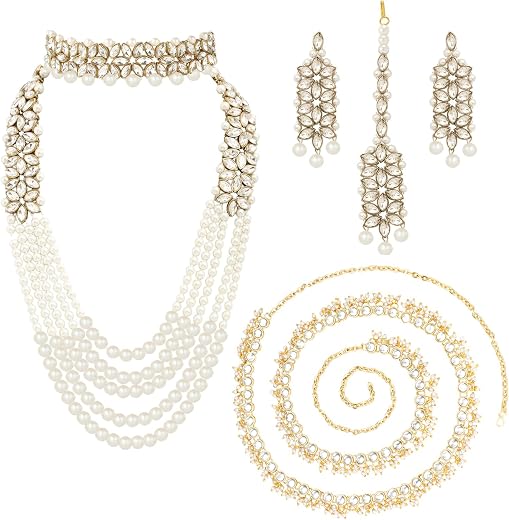 Peora Crystal Faux Pearl Studded Bridal Jewellery Set Gift for Women