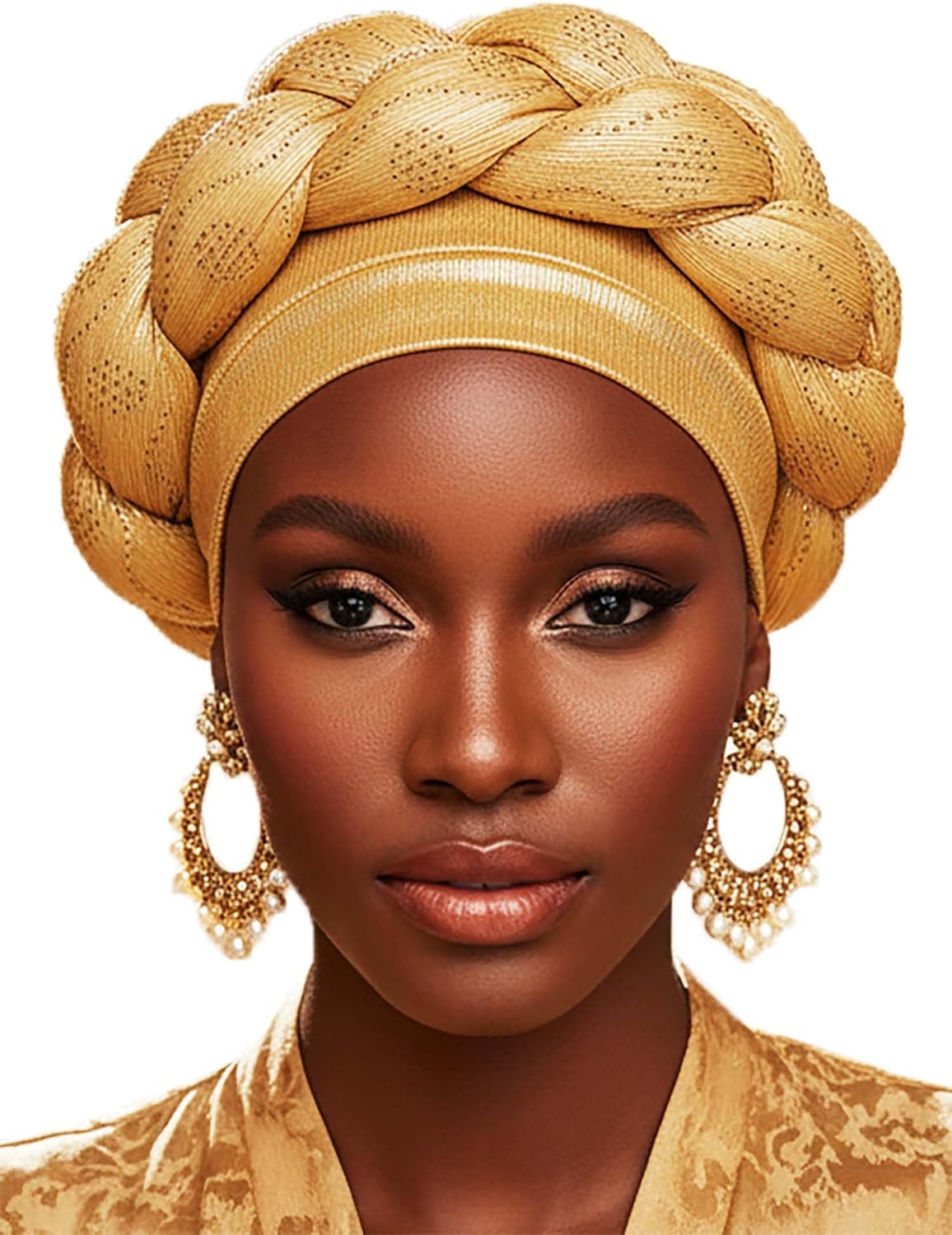 Woeoe African Headwrap Gold Braided Turbans for Women