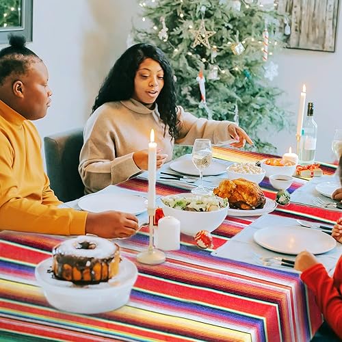 Miniatura 2 de Fowecelt - Camino de mesa de sarape mexicano de 14 x 80 pulgadas, manta tejida a mano, camino de mesa mexicano de rayas coloridas, decoraciones de