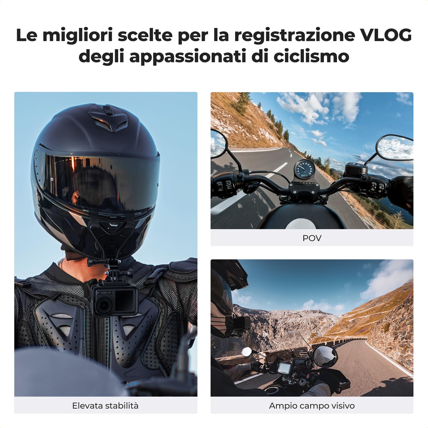 K&F CONCEPT Supporto per Casco Moto da Mento, compatibile con GoPro Hero 13/12/11/10/9/8/7, DJI Osmo Action 5 Pro/4/3/360, Insta 360 Ace Pro/2/X5/X4/X3, AKASO, dotato di base a Y, Silicone antiscivolo