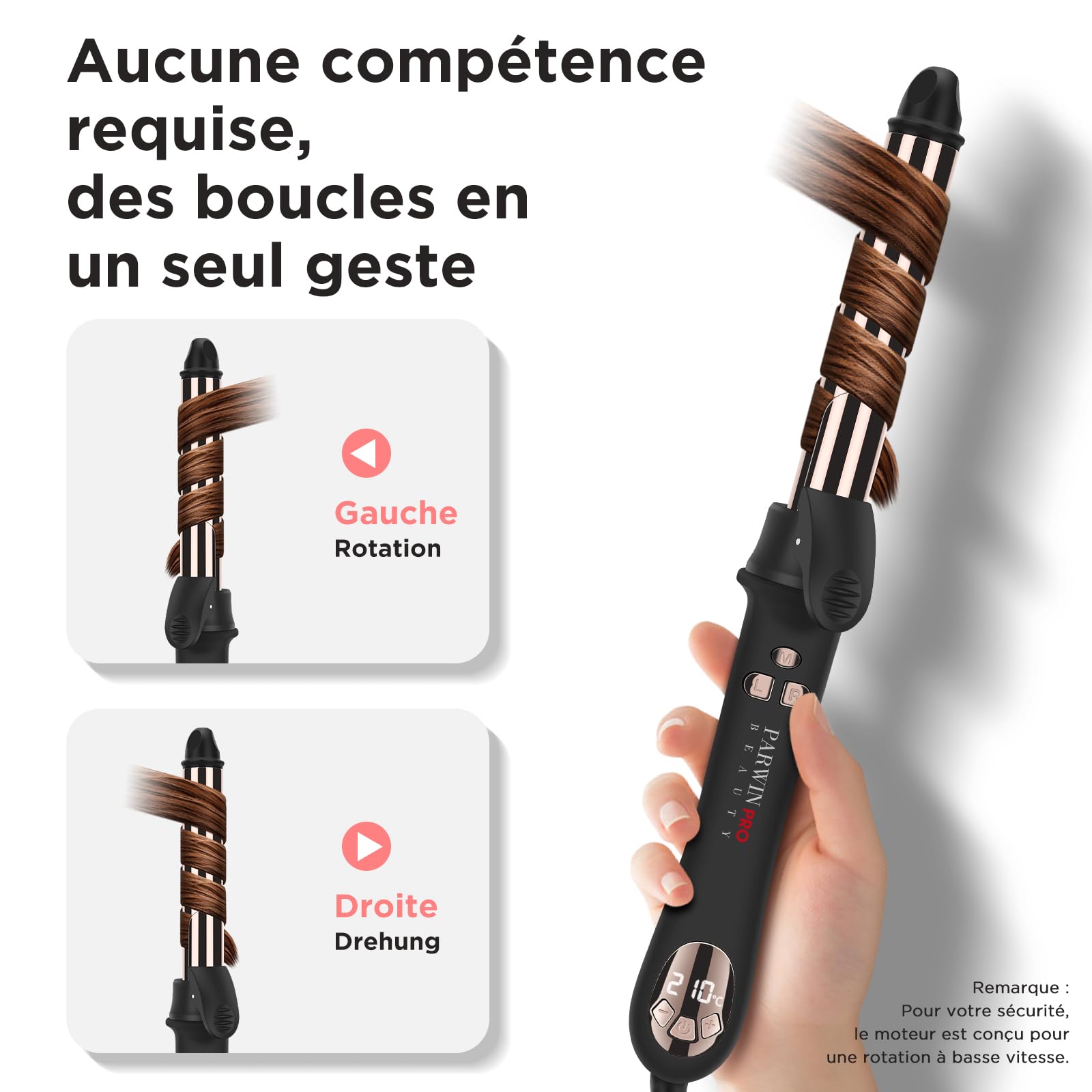 Rotation à 360°, Boucleur Automatique, PARWIN PRO BEAUTY Boucleur à Cheveux, 25mm Fer à Boucler, Revêtement en Nano Titane, Fer à Friser avec Affichage LCD, 120-210℃