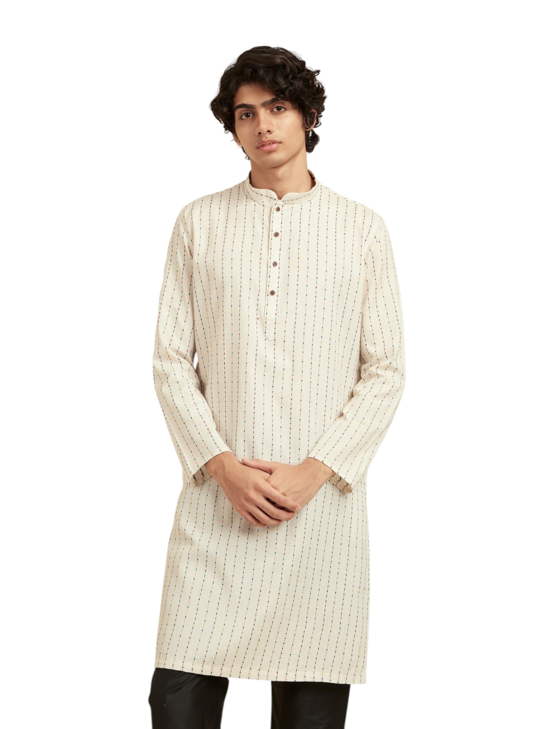 diwas by manyavar Men's Art Silk Vertical Geometric Prints Kurta (1pc)-picture-57