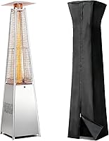 GLANC 48,000 BTU Pyramid Patio Heater with Cover, Wheels & Quartz Glass Tube - Propane Outdoor Heater for Deck, Backyard (Silver)