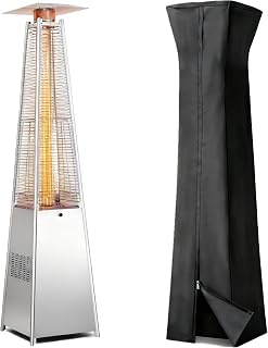 GLANC 48,000 BTU Pyramid Patio Heater with Cover, Wheels & Quartz Glass Tube - Propane Outdoor Heater for Deck, Backyard (Silver)
