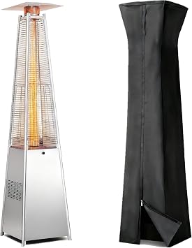 GLANC 48,000 BTU Pyramid Patio Heater, Outdoor Patio Heaters for Outdoor Use with Cover & Wheels, 88" Quartz Glass Tube Propane Heater for Deck Backyard Commercial, Triple Safety Protection Silver