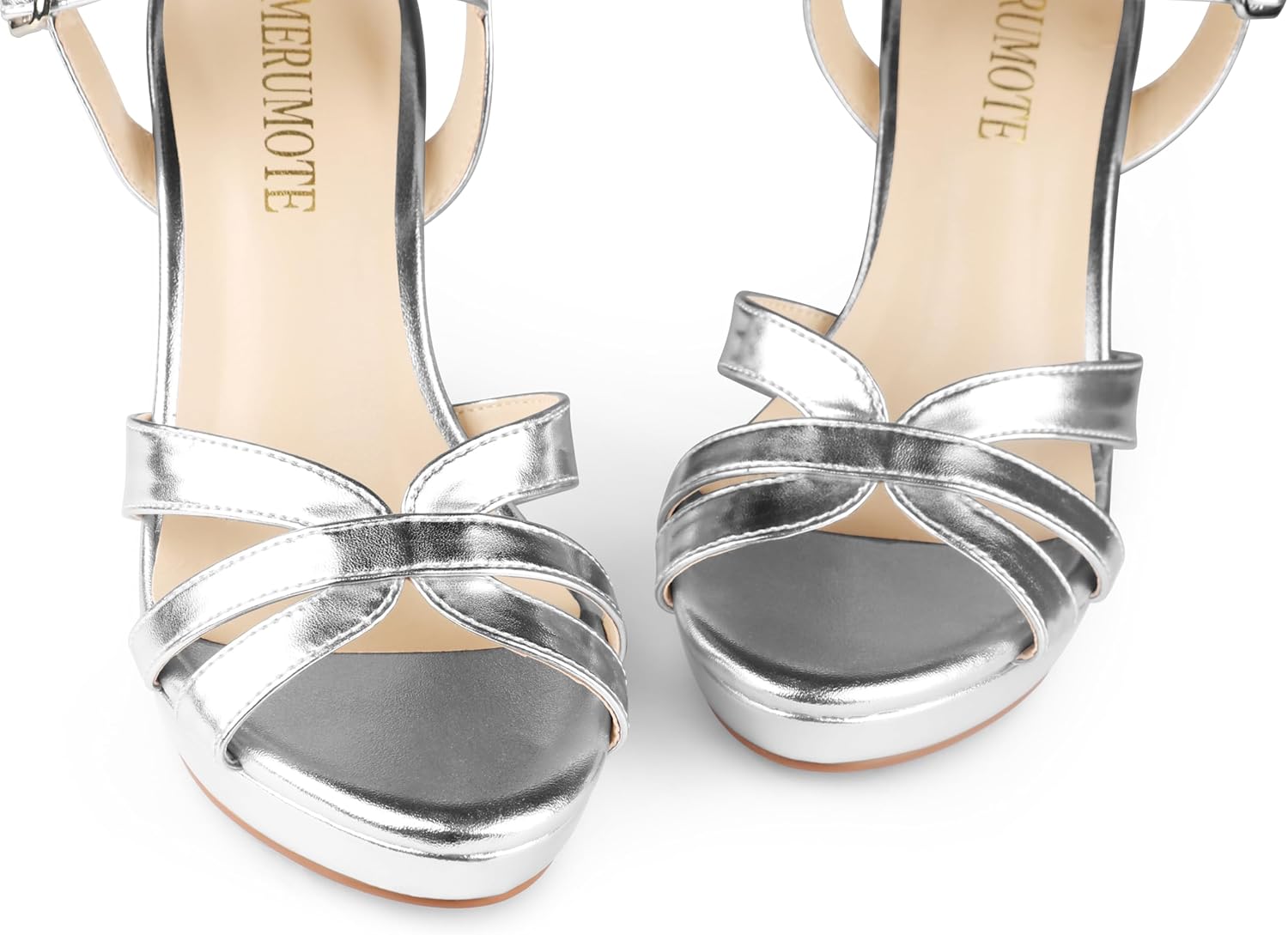 MERUMOTE Women's Open Toe Chunky High Heels Ankle Strap Platform Pump Shoes Buckle Party Sandals - Image 4