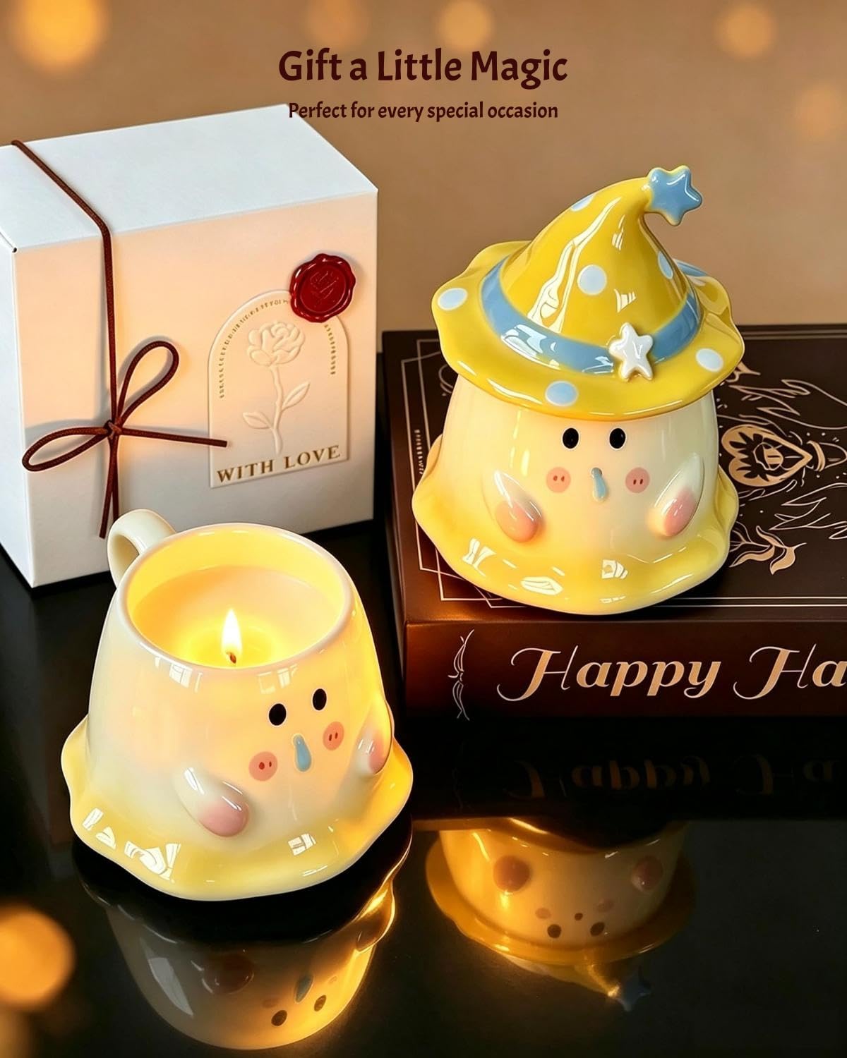 Candela profumata in ceramica con fantasma, candela di cera di soia naturale con stoppino in legno, candele decorative divertenti per la casa, regalo di lusso per le donne, 240 g, tempo di