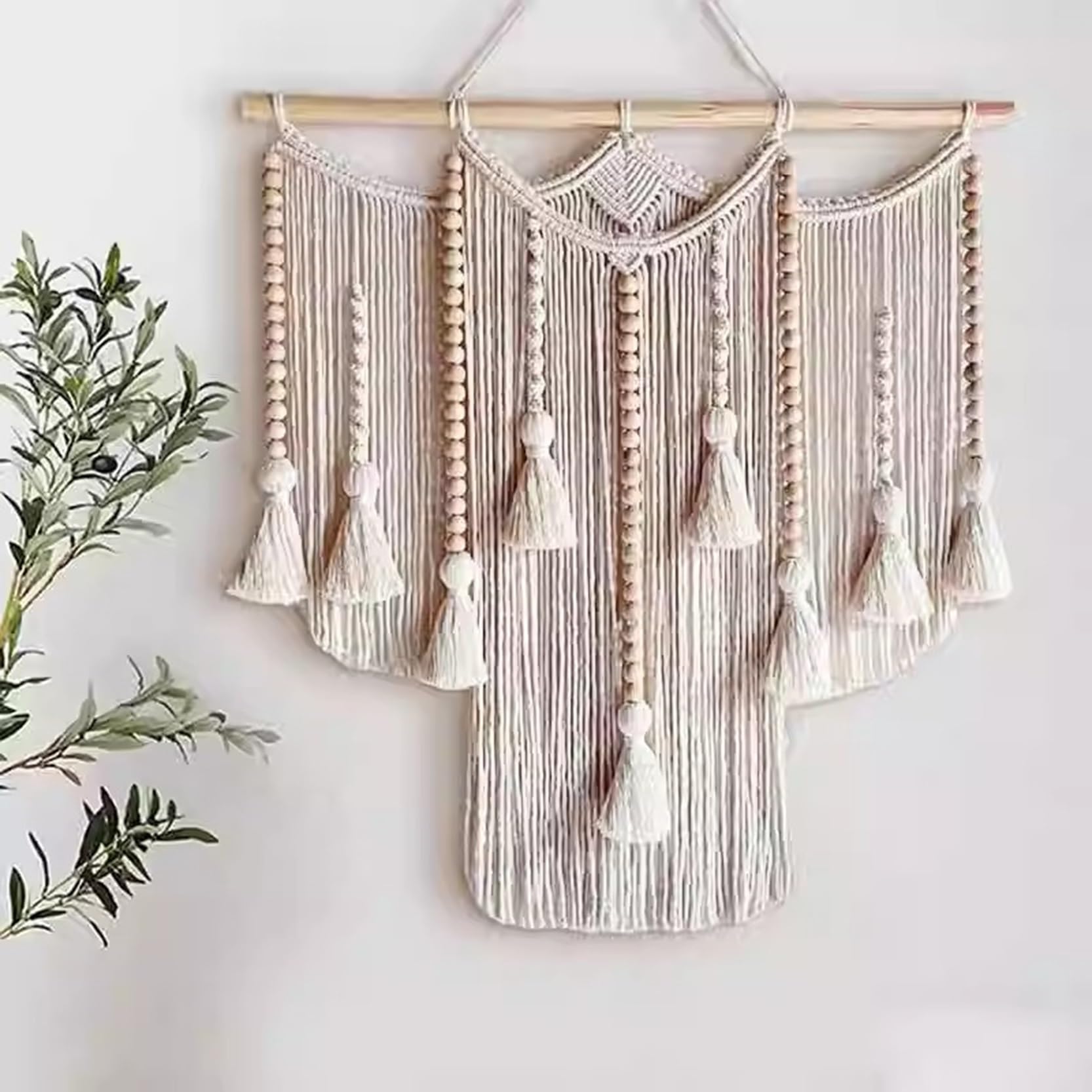 Tapiz de pared de macramé hecho a mano, tapiz bohemio con borlas, cuerda de algodón tejida, decoración para el hogar bohemio