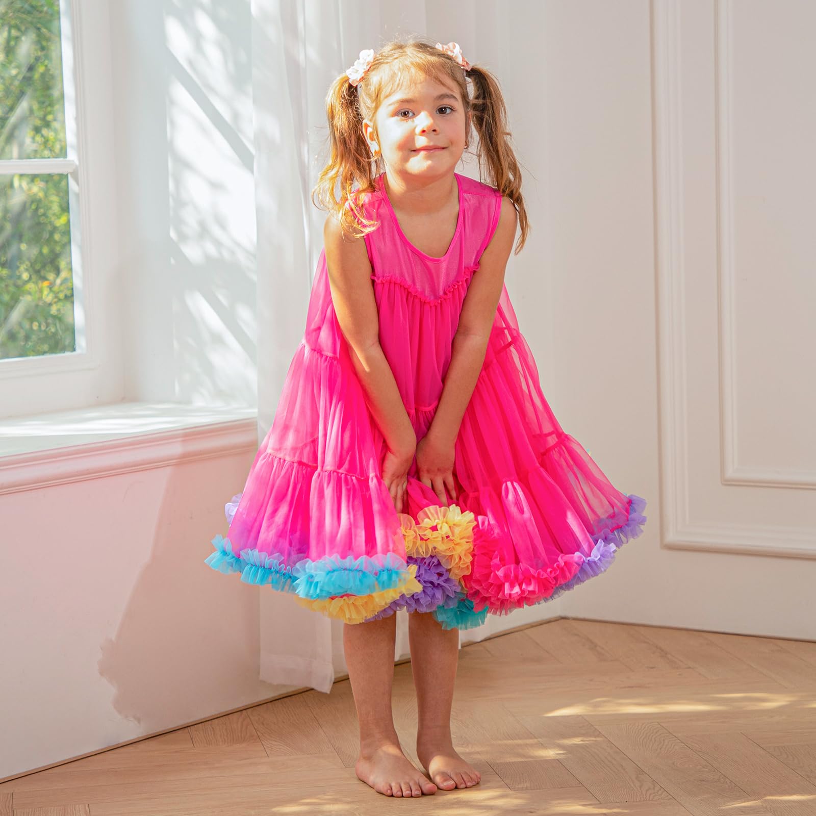 LACOFIA Vestido Tutú Niña con Capas de Tul Suave Vestido Verano de Princesa para Cumpleaños Bodas Fiesta 2-8 Años