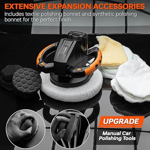 Miniatura 9 de THINKWORK Pulidora de búfer, pulidora inalámbrica de 20 V, kit de máquina pulidora portátil de 10 pulgadas para automóvil, con batería recargable de