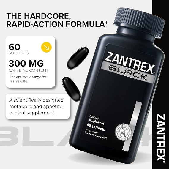 Zantrex Black Naturally Boost GLP-1 & Metabolism Support | Thermogenic Energy, Weight Management Formula | Softgels | 120 Count