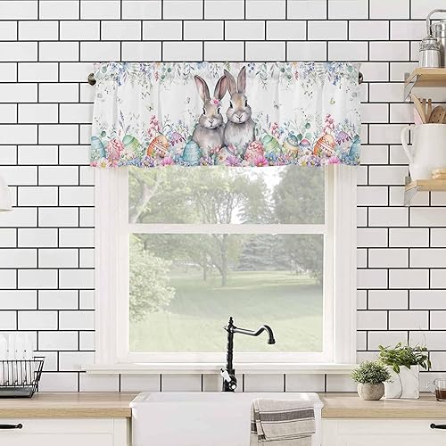 Vista 102 de Christmas Window Valance Blue Gnomes Snowflake Bird on the Branch Pattern, 54x18 inch, Polyester, Light Filtering, Rod Pocket, Kitchen, Living Room