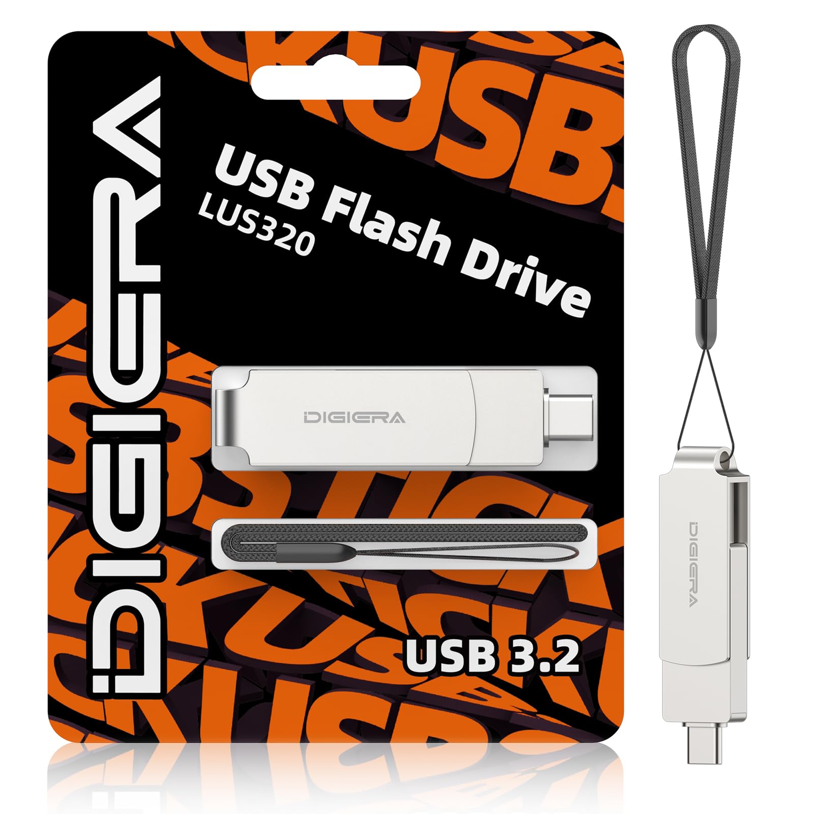 DIGIERA Chiavetta USB 2 in 1 da 512 GB 2 in 1, USB 3.2 Gen 2 Thumb Drive, 500 MB/s in lettura 400 MB/s in scrittura, girevole a 360°, in alluminio, compatta per trasferimento file, backup e