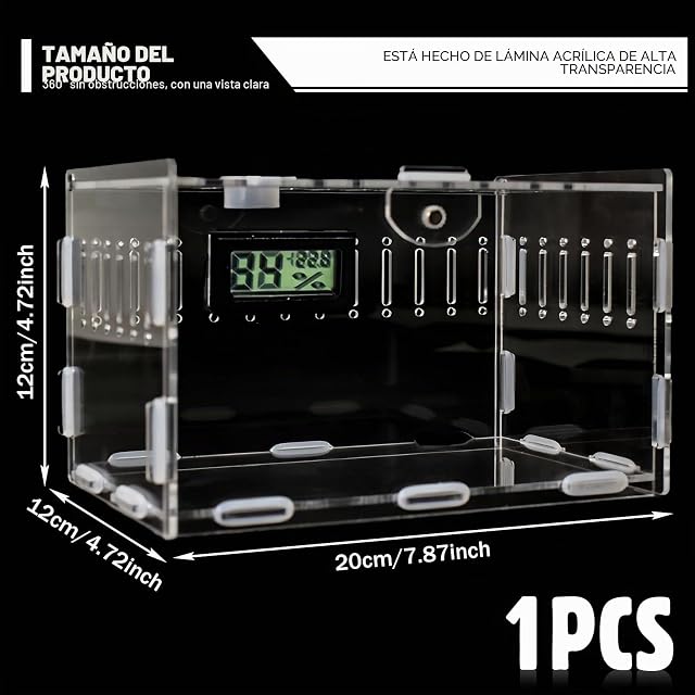 Foto 2 de 7 de GOEDCH Terrario para Reptiles: 20 x 12 x 12 cm Comedero para Reptiles con Higrómetro de Temperatura