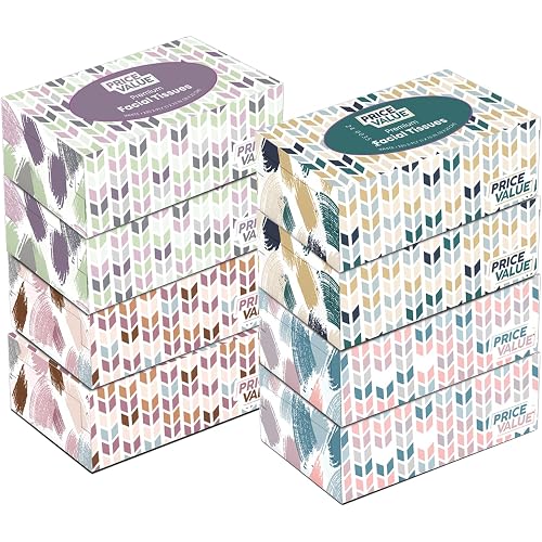 Price Value Facial Tissues Boxes Bulk, Soft 2-Ply, 230 Sheets, 8 Pack | 1,840 total count for colds, allergies & sneezes; gentle on noses, durable enough for makeup, spills & everyday messes