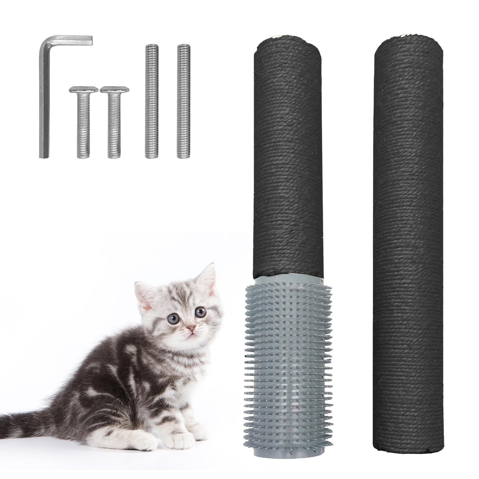 Fhiny 2PCS Cat Scratching Post Replacement, 15.7inch M8 Natural Sisal Cat Scratch Post with Cat Self Groomer Refill Pole Parts Kitten Climbing