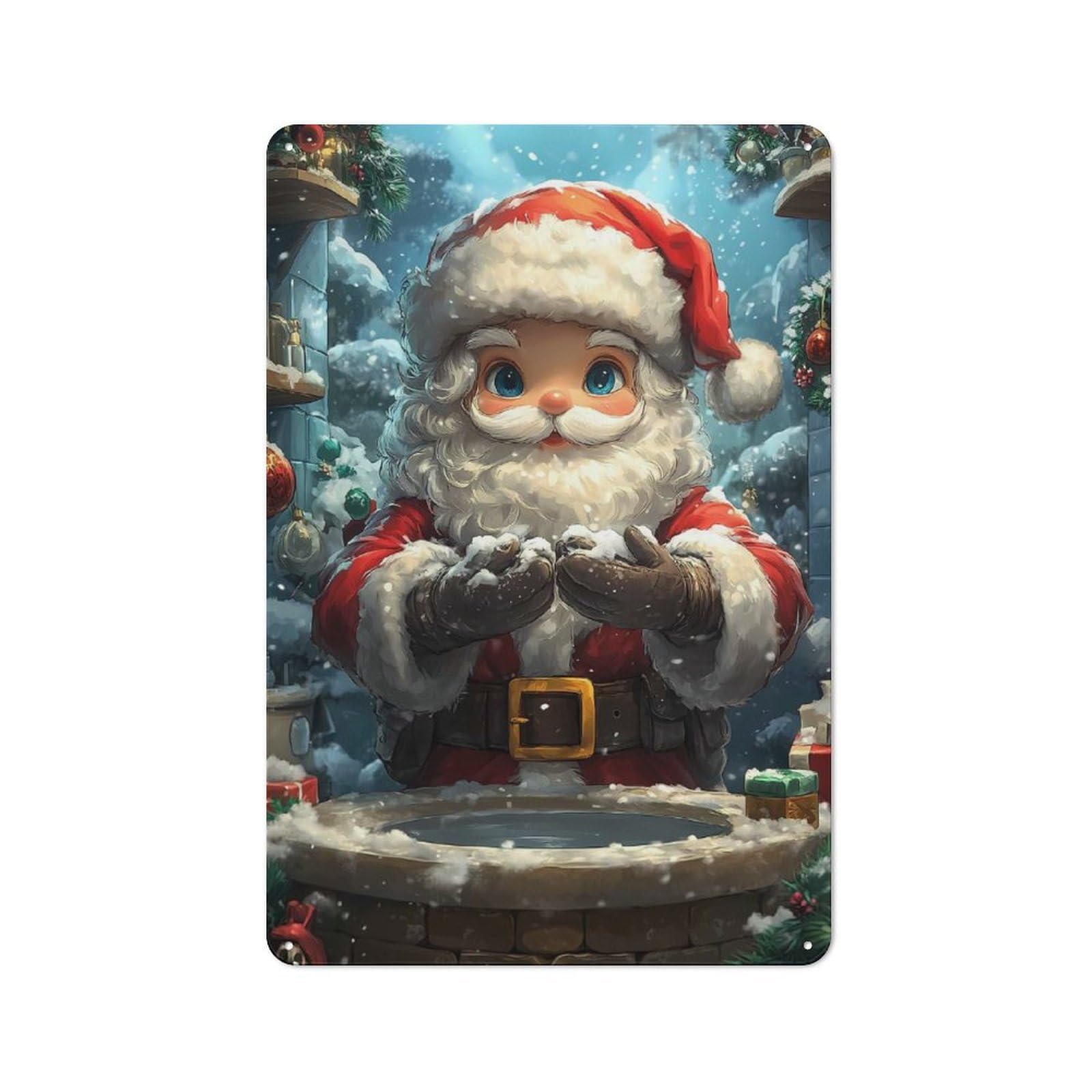 Santa Claus Christmas Illustration Vintage Metal Wall Decor 30x20cm, Tin Sign for Cafe, Pub, Workshop Or Home Bar, for Casual British Interiors