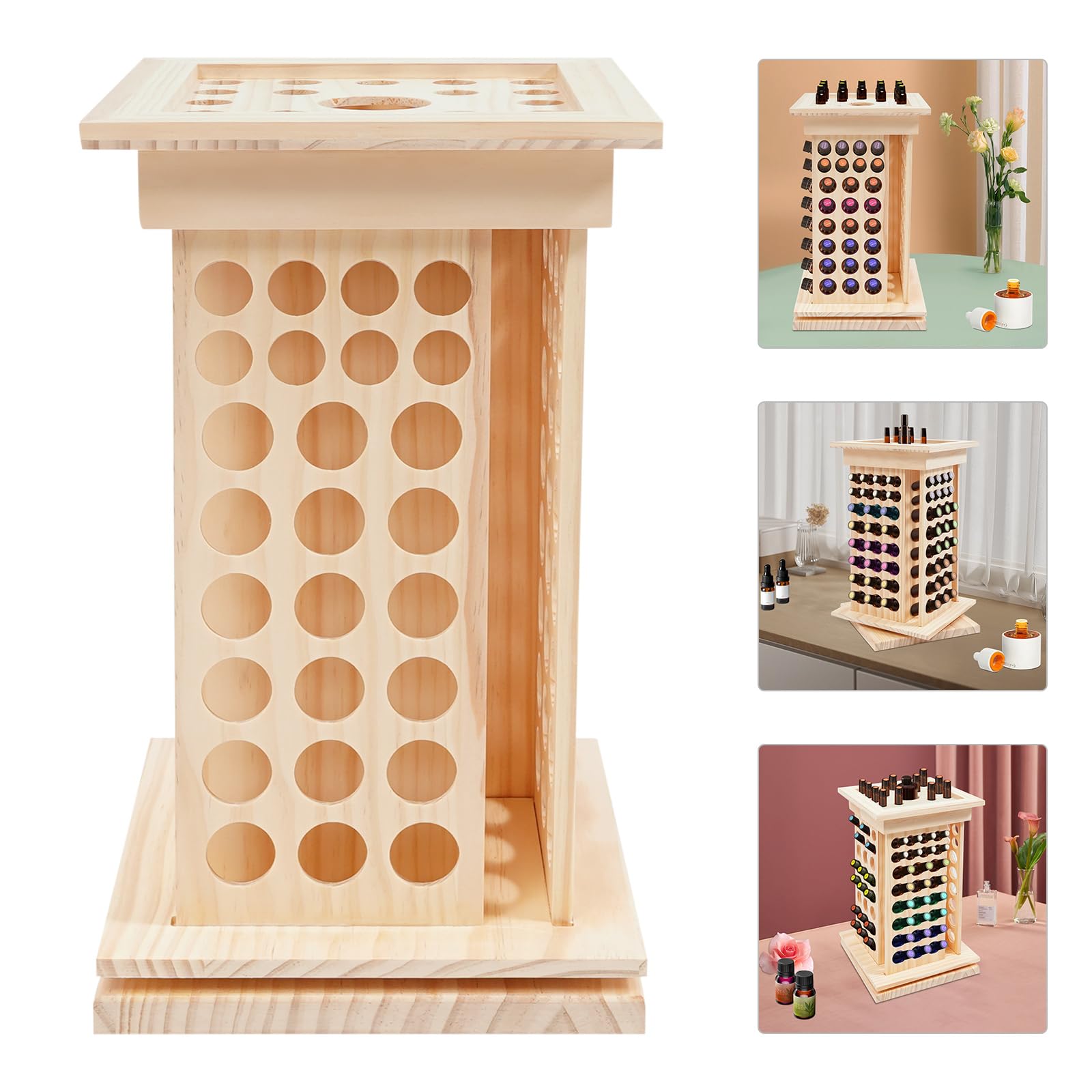 Organisateur rotatif en bois pour huiles essentielles, vernis à ongles, rouges à lèvres, cosmétiques, stain, papier d'essai de parfum avec 125 trous