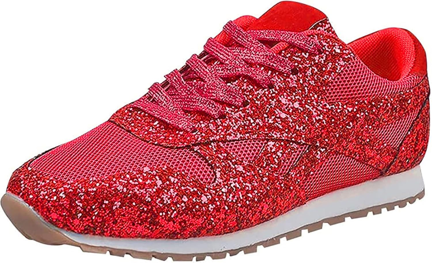 Women Casual Breathable Crystal Bling Lace Up Sport Shoes Sneakers Glitter Tennis Sneakers Comfy Sparkly Rhinestone Bling Running Shoes Shiny Sequin Flat Heel Shoes