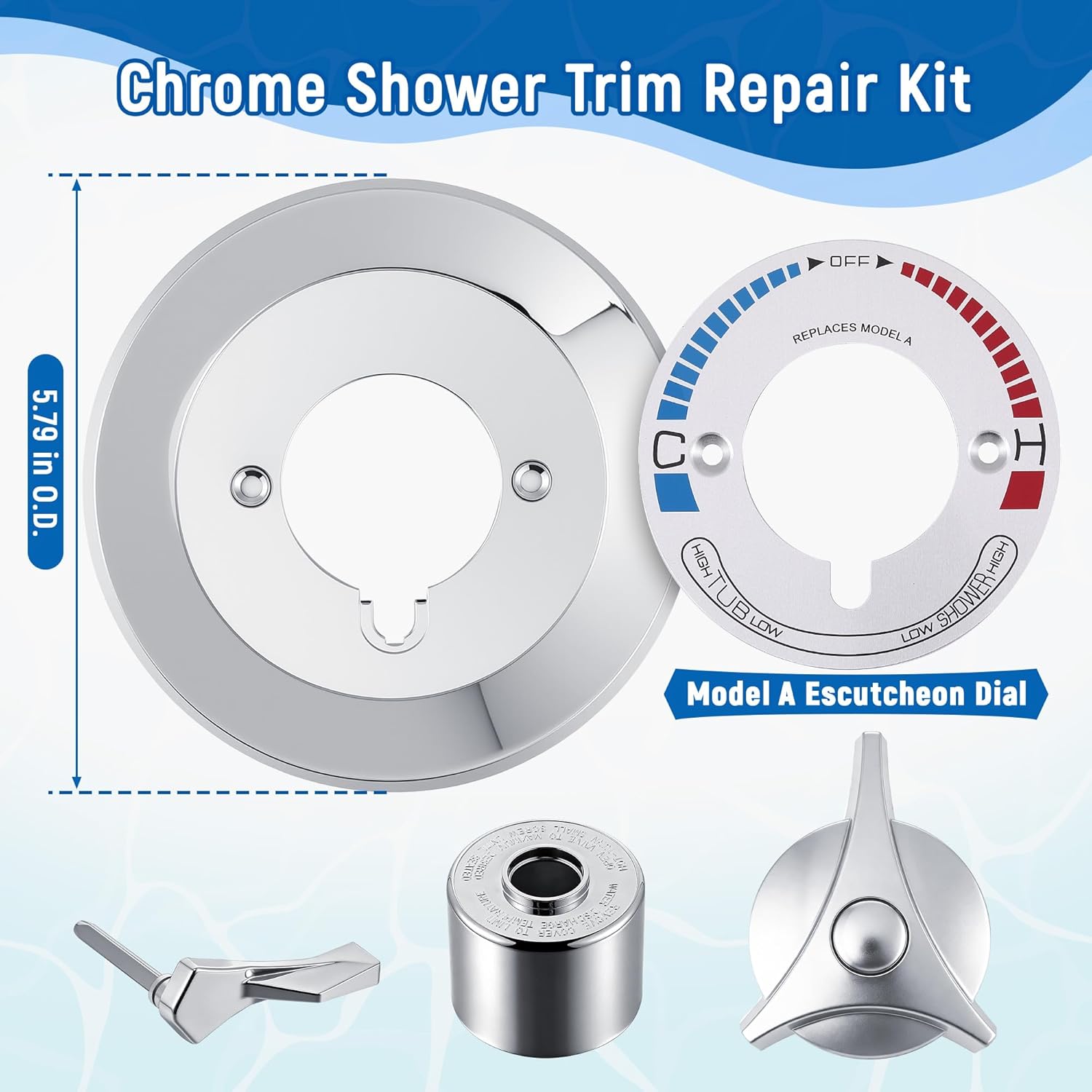 Retrofit Trim Kit, Compatible with Symmons/Temptrol Tub and Shower Faucets, Includes Escutcheon, Screws, Dome Cover, Diverter Handle and Tri-Star Handle, Polished Chrome