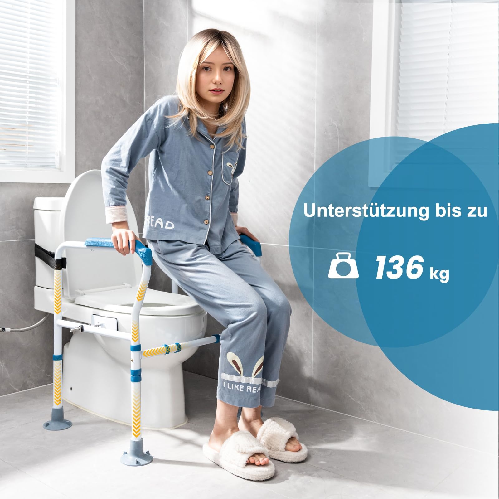 FANTASK Pomoc przy wstawaniu toalety, 6-stopniowa regulacja wysokości | do 136 kg | z antypoślizgowymi nóżkami | do każdej toalety, stelaż toaletowy dla seniorów i niepełnosprawnych