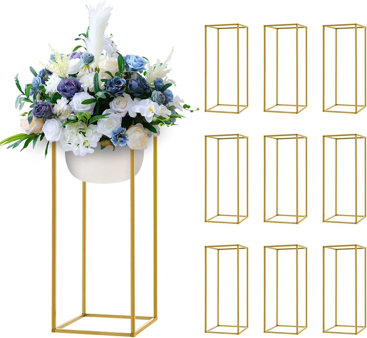 10Pcs Centerpieces Vases, 23.6inch High Metal Vase Wedding Flower Stand for Tables Column Geometric Centerpiece Stands Floral Display Holder for Event Party Home Decorations (Golden)